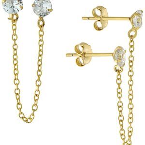 Giani Bernini Sterling Silver Zirconia double pierced chain drop earrings